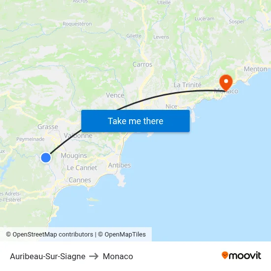 Auribeau-Sur-Siagne to Monaco map