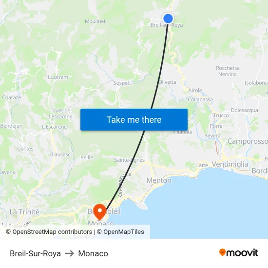 Breil-Sur-Roya to Monaco map