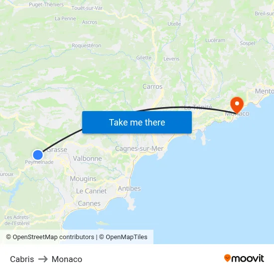 Cabris to Monaco map