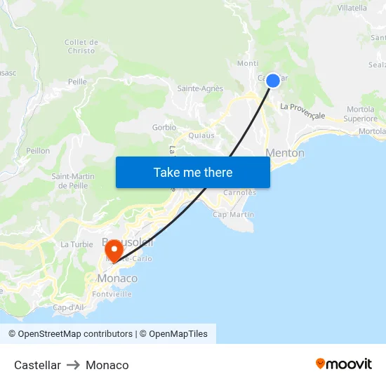 Castellar to Monaco map