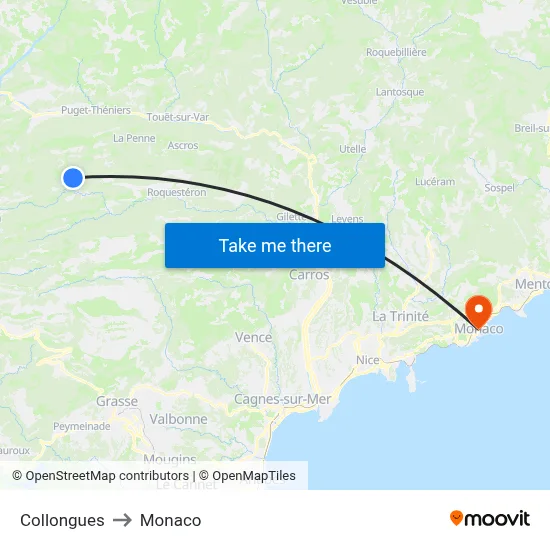 Collongues to Monaco map