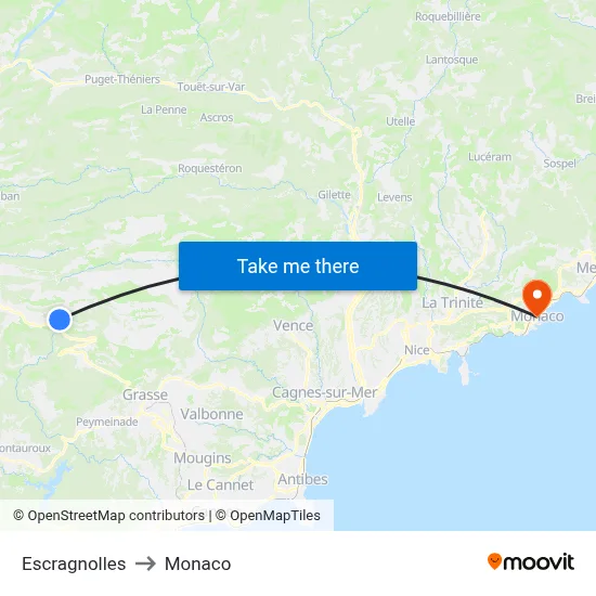 Escragnolles to Monaco map
