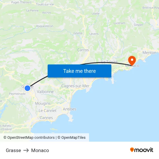 Grasse to Monaco map