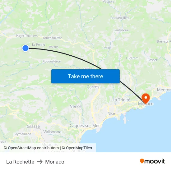 La Rochette to Monaco map