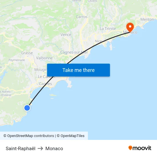Saint-Raphaël to Monaco map