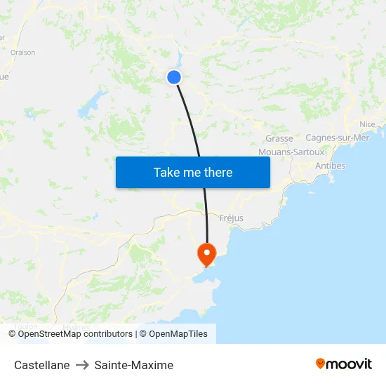 Castellane to Sainte-Maxime map