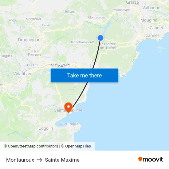 Montauroux to Sainte-Maxime map