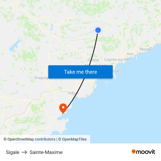 Sigale to Sainte-Maxime map
