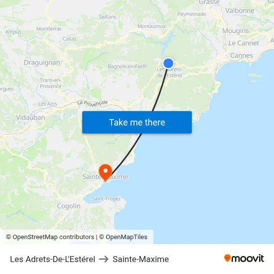 Les Adrets-De-L'Estérel to Sainte-Maxime map