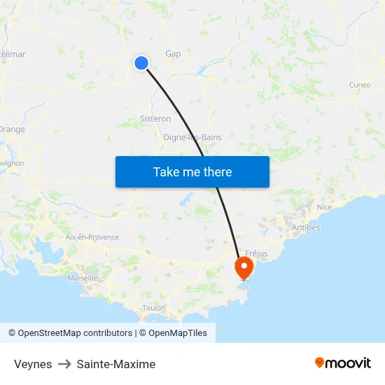 Veynes to Sainte-Maxime map