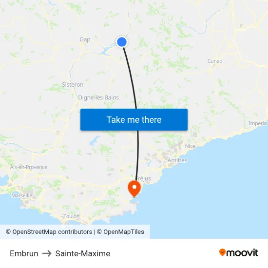 Embrun to Sainte-Maxime map