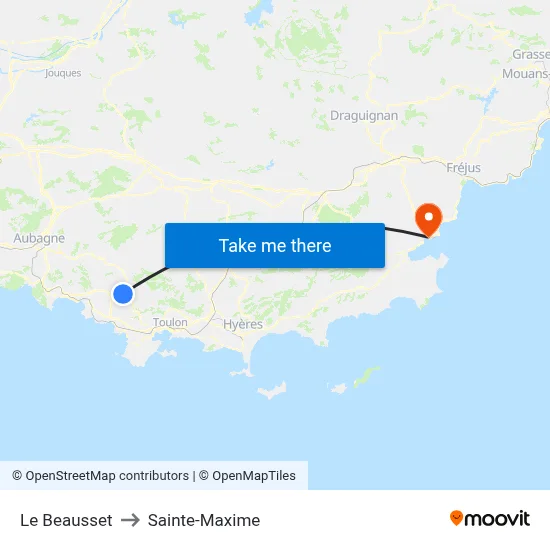 Le Beausset to Sainte-Maxime map