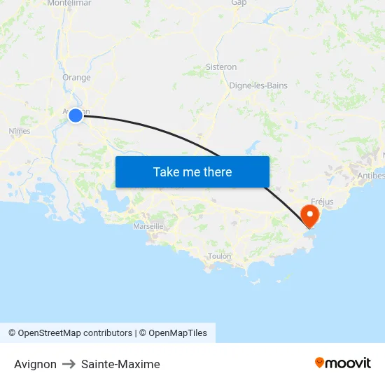 Avignon to Sainte-Maxime map