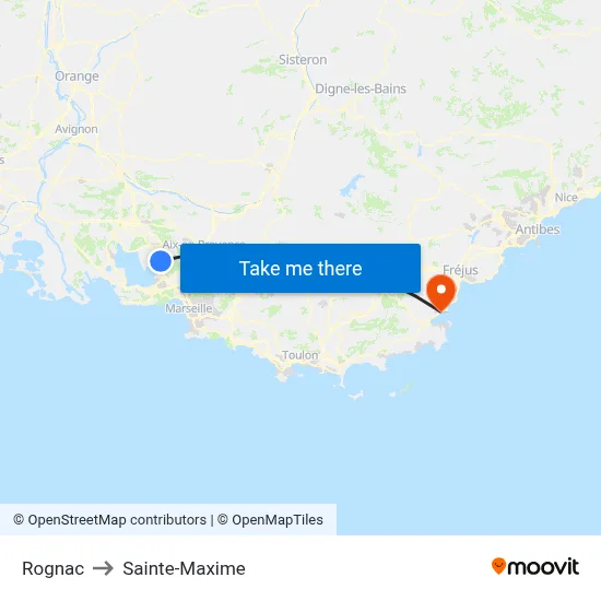 Rognac to Sainte-Maxime map