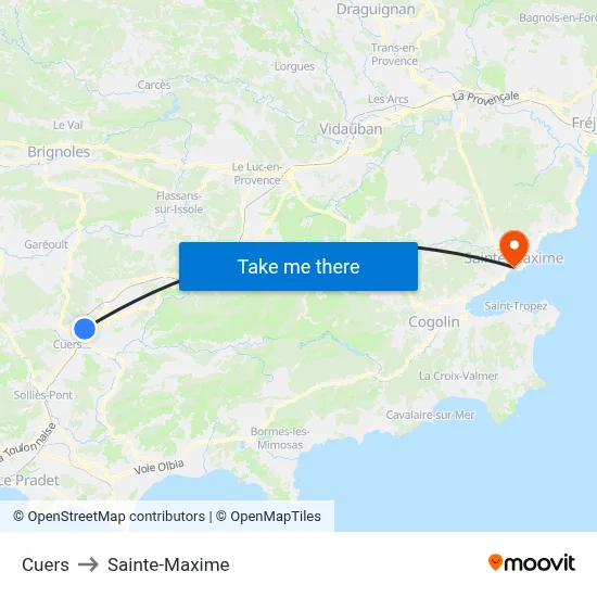 Cuers to Sainte-Maxime map