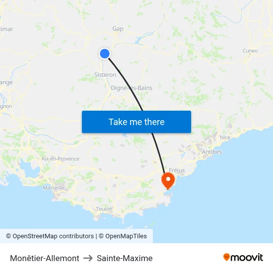 Monêtier-Allemont to Sainte-Maxime map