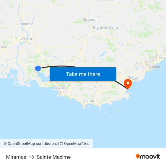 Miramas to Sainte-Maxime map