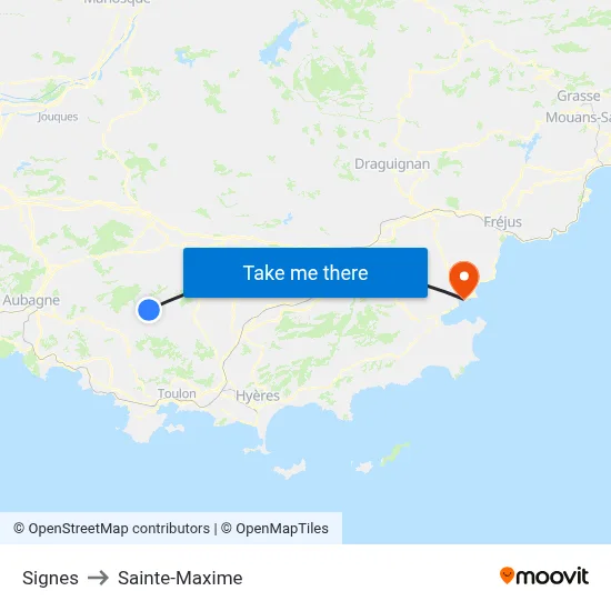 Signes to Sainte-Maxime map