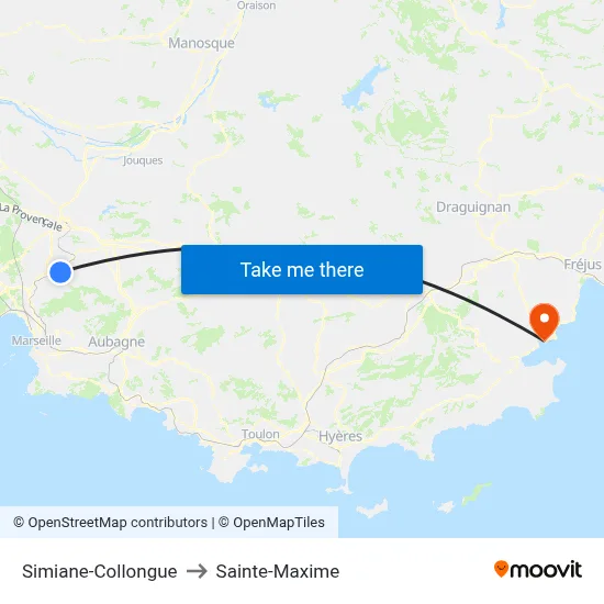 Simiane-Collongue to Sainte-Maxime map