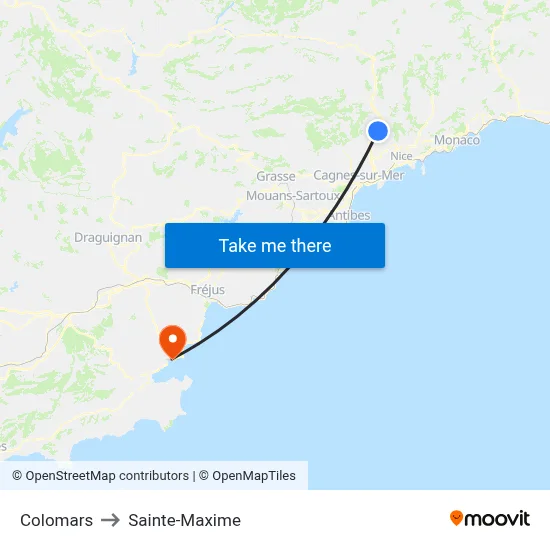Colomars to Sainte-Maxime map