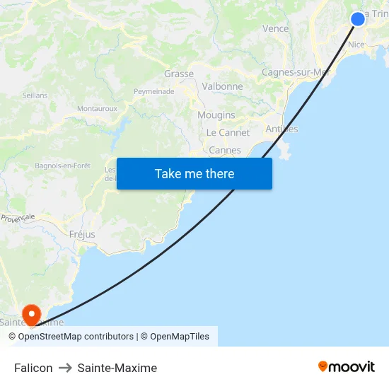 Falicon to Sainte-Maxime map