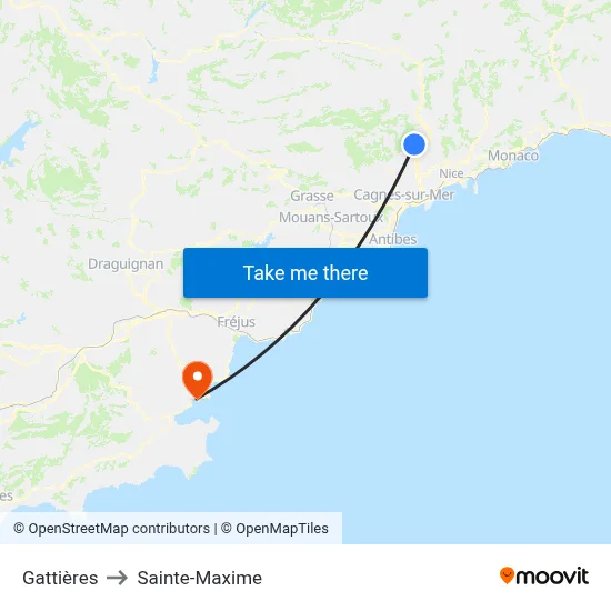 Gattières to Sainte-Maxime map