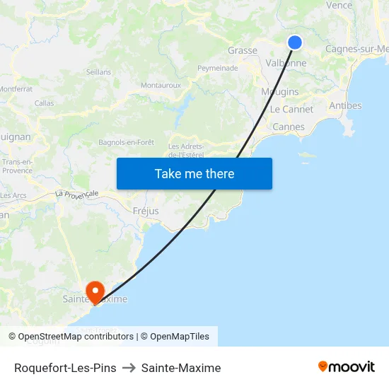 Roquefort-Les-Pins to Sainte-Maxime map