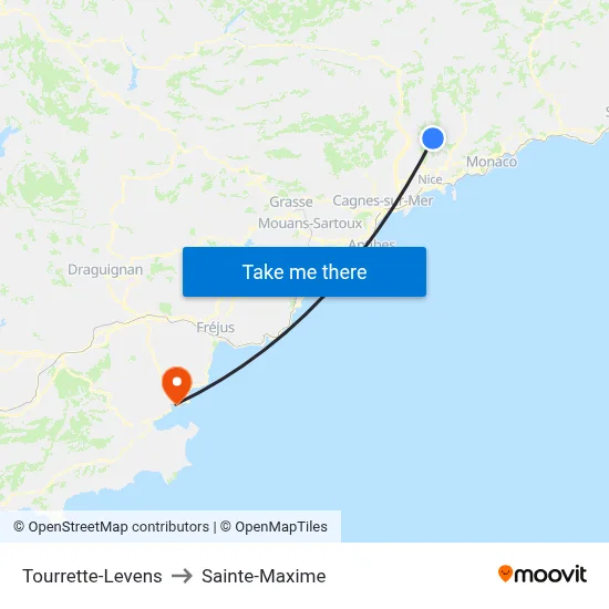 Tourrette-Levens to Sainte-Maxime map