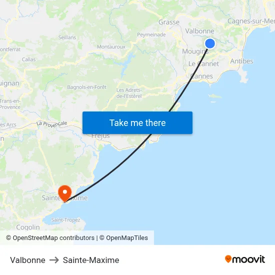 Valbonne to Sainte-Maxime map