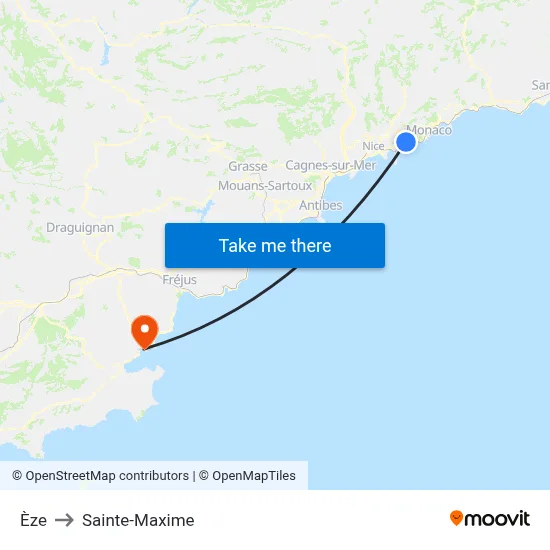 Èze to Sainte-Maxime map