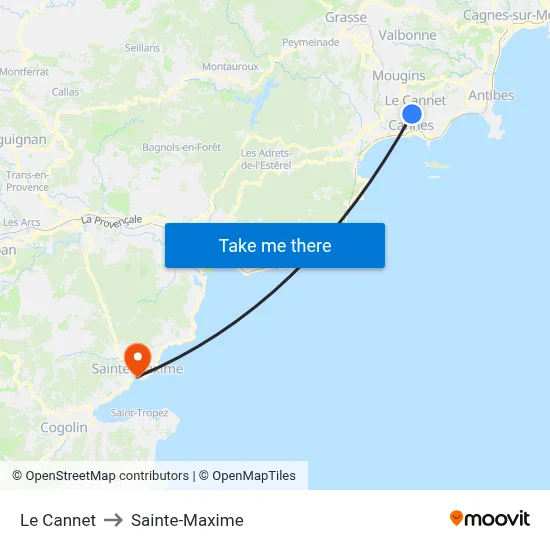 Le Cannet to Sainte-Maxime map
