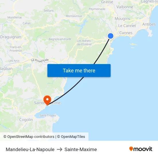 Mandelieu-La-Napoule to Sainte-Maxime map
