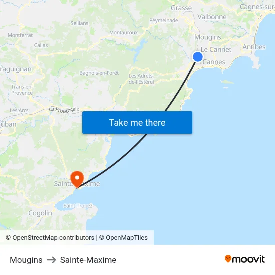 Mougins to Sainte-Maxime map