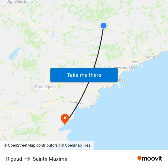 Rigaud to Sainte-Maxime map