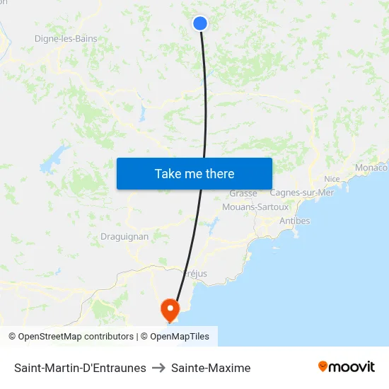Saint-Martin-D'Entraunes to Sainte-Maxime map