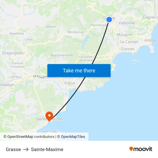 Grasse to Sainte-Maxime map