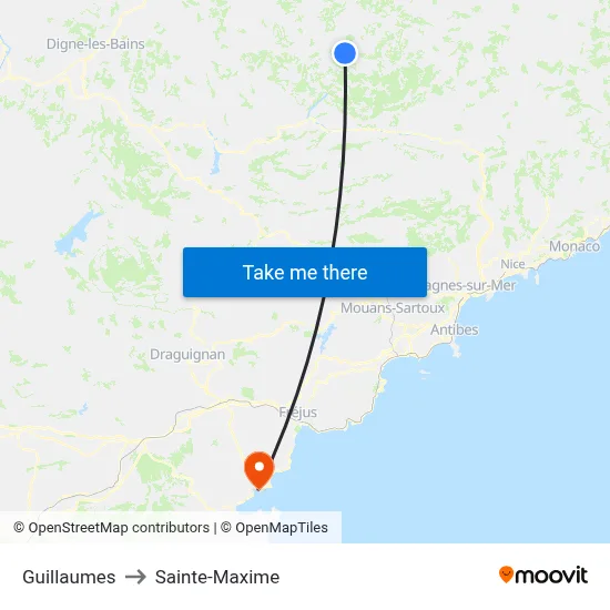 Guillaumes to Sainte-Maxime map