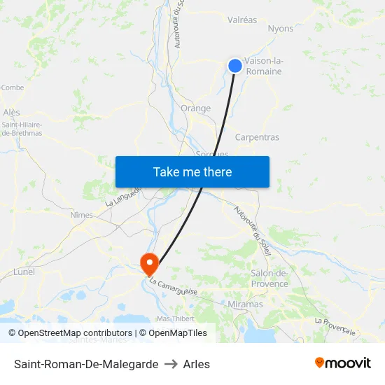 Saint-Roman-De-Malegarde to Arles map