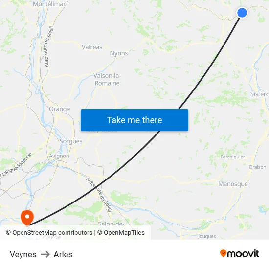 Veynes to Arles map