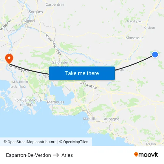 Esparron-De-Verdon to Arles map