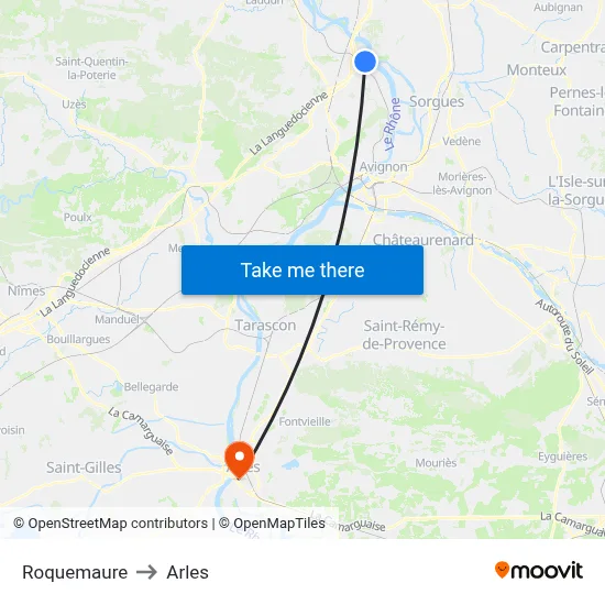 Roquemaure to Arles map