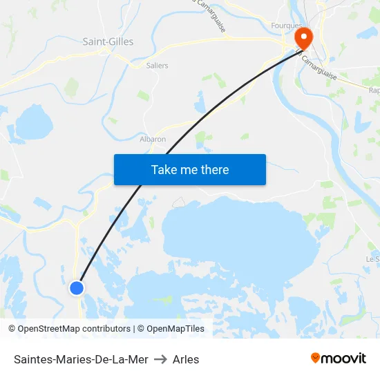 Saintes-Maries-De-La-Mer to Arles map