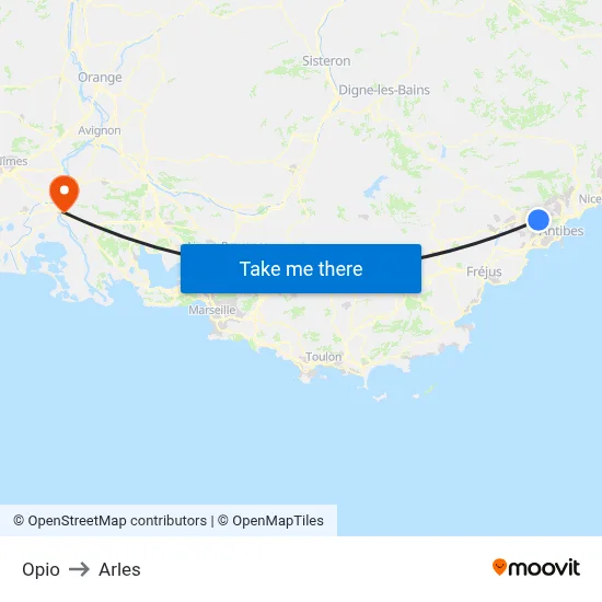 Opio to Arles map