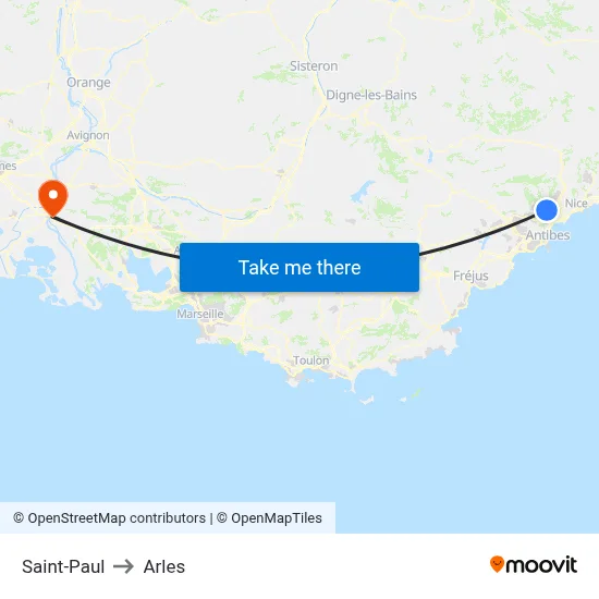 Saint-Paul to Arles map
