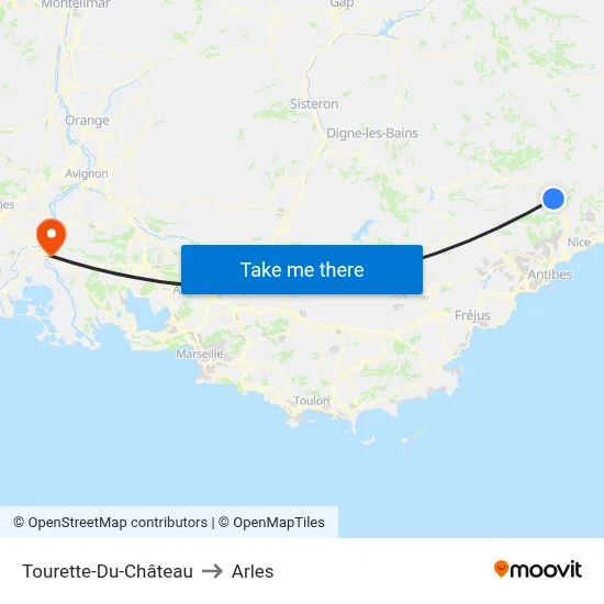 Tourette-Du-Château to Arles map