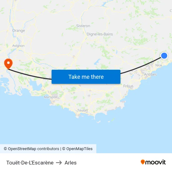 Touët-De-L'Escarène to Arles map