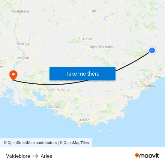 Valdeblore to Arles map