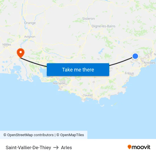 Saint-Vallier-De-Thiey to Arles map