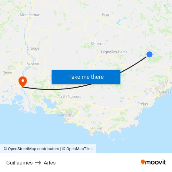 Guillaumes to Arles map