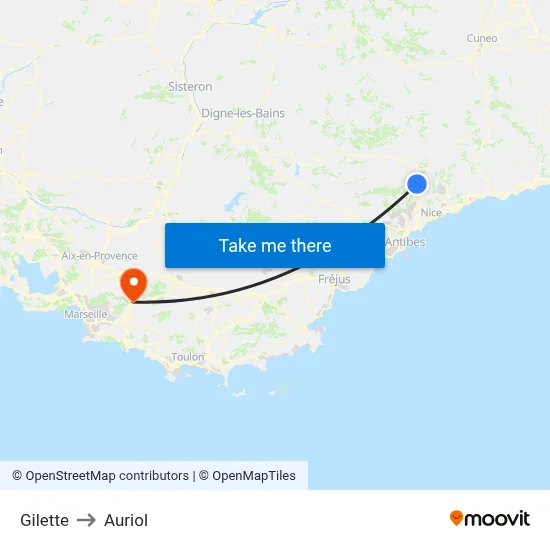 Gilette to Auriol map